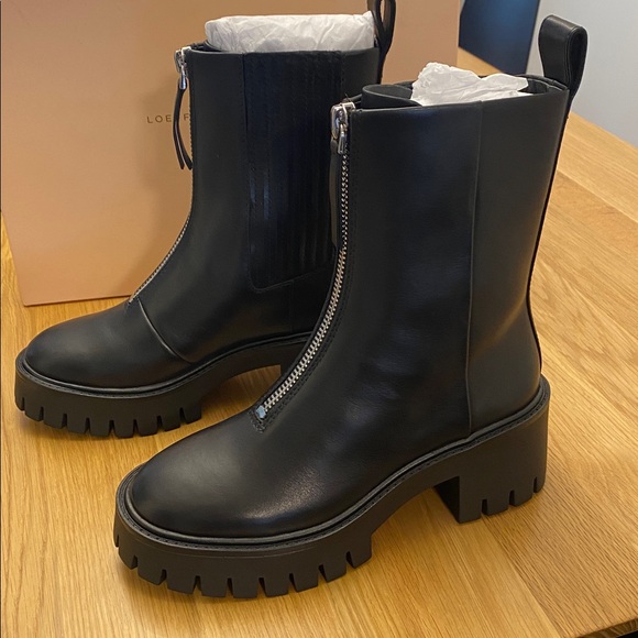 New in Box Loeffler Randall size 9 Trixie Black Zip Front Lug Boot - Picture 2 of 9